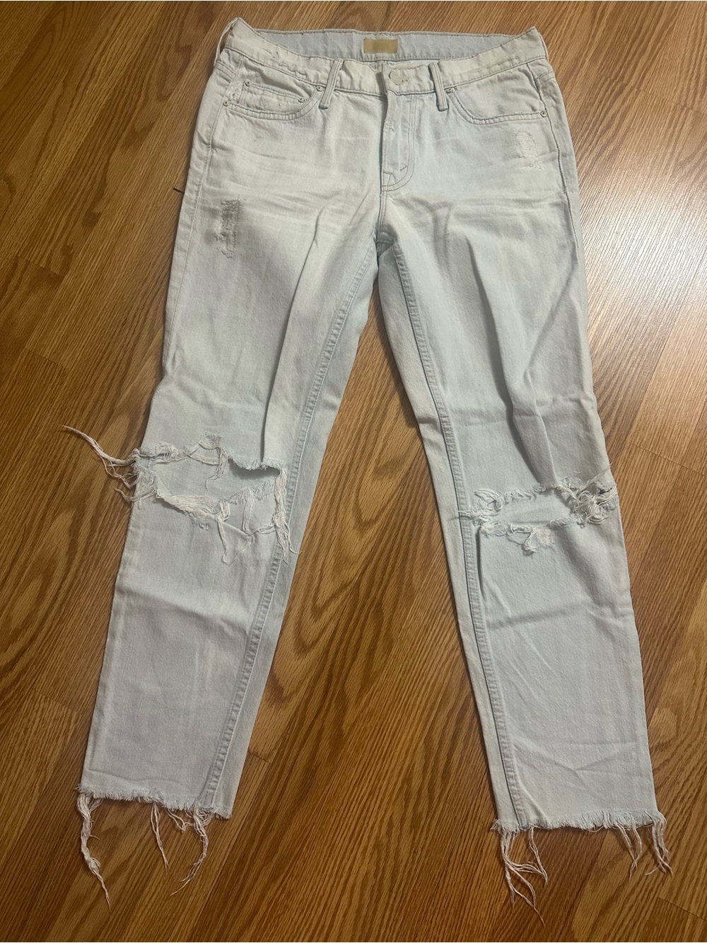 MOTHER White Distressed Ankle Crop Jeans